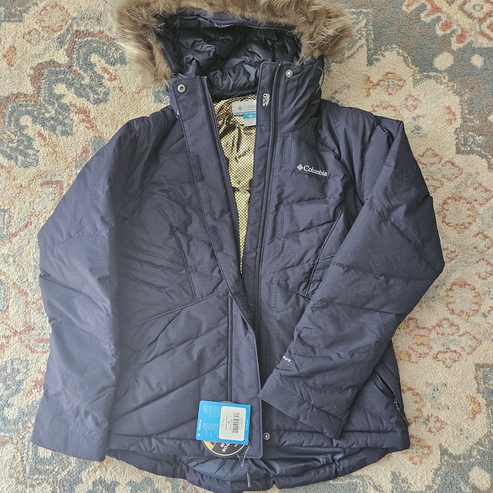 Columbia Navy Winter Jacket with Faux Fur Hood
